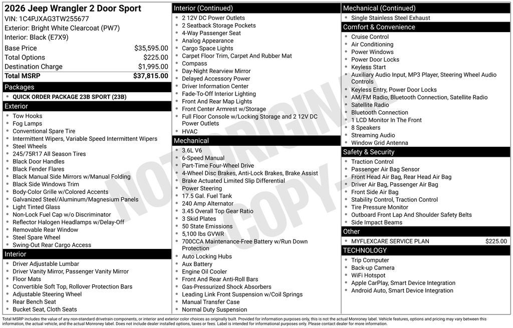 2026 Jeep Wrangler WRANGLER 2-DOOR SPORT