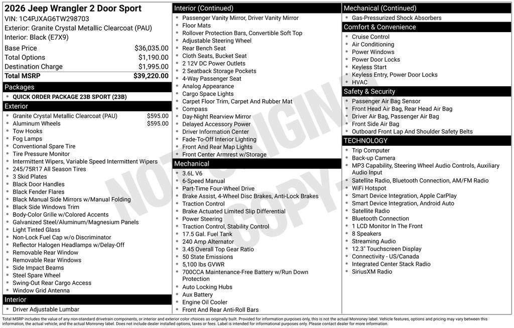 2026 Jeep Wrangler WRANGLER 2-DOOR SPORT
