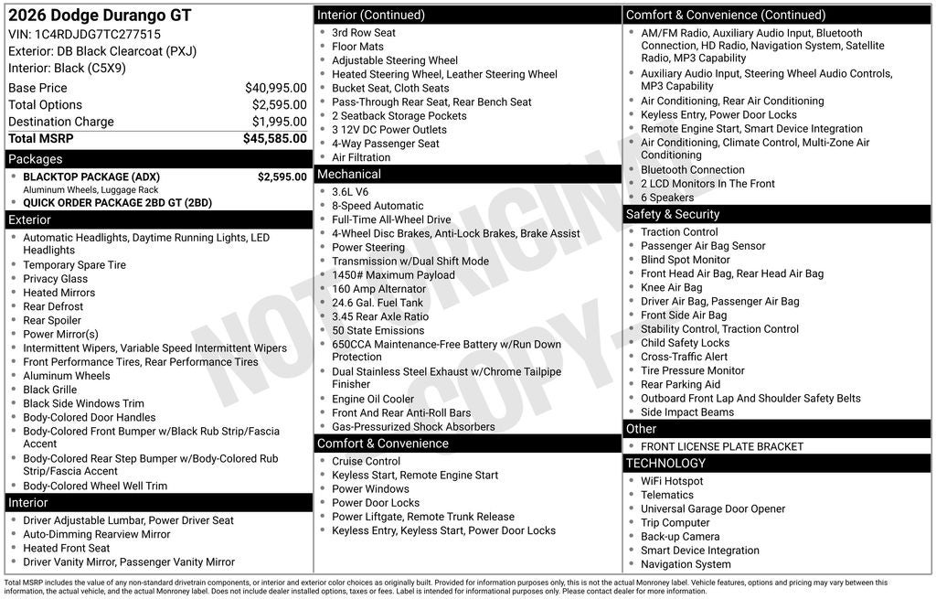 2026 Dodge Durango DURANGO GT AWD