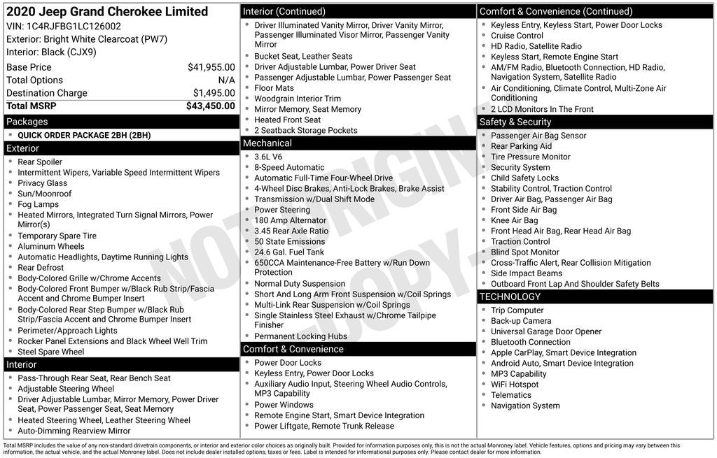 2020 Jeep Grand Cherokee Limited 4X4