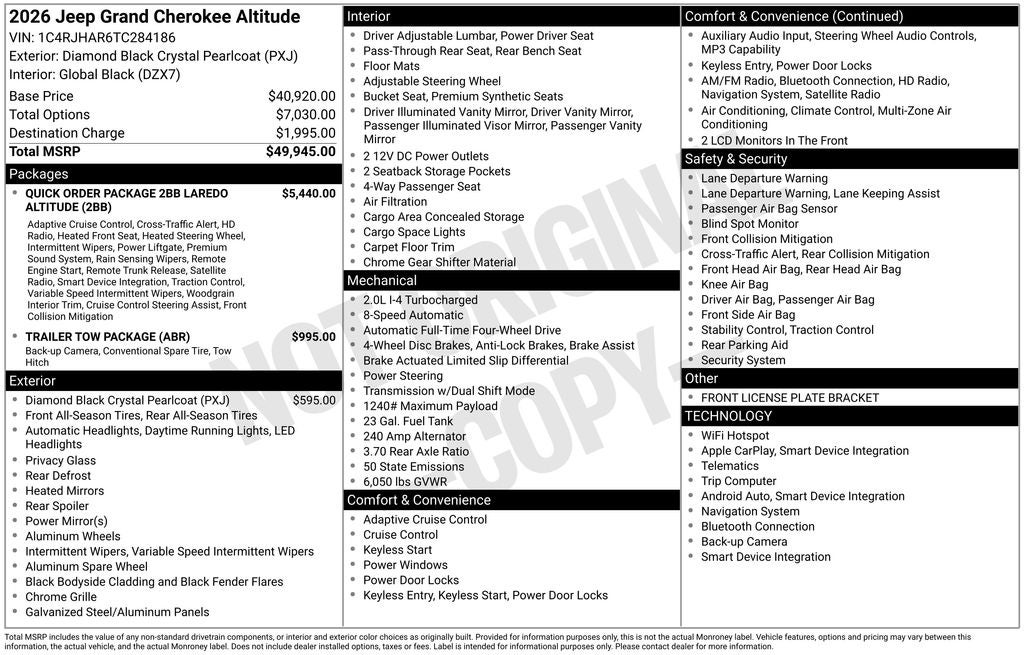 2026 Jeep Grand Cherokee GRAND CHEROKEE LAREDO ALTITUDE 4X4