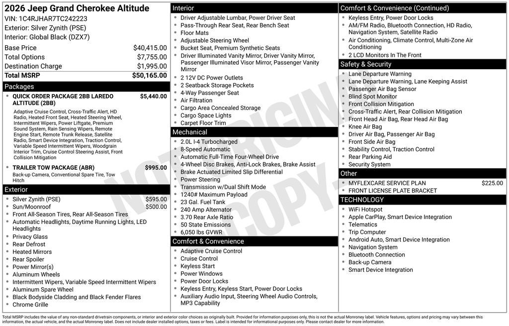 2026 Jeep Grand Cherokee GRAND CHEROKEE LAREDO ALTITUDE 4X4