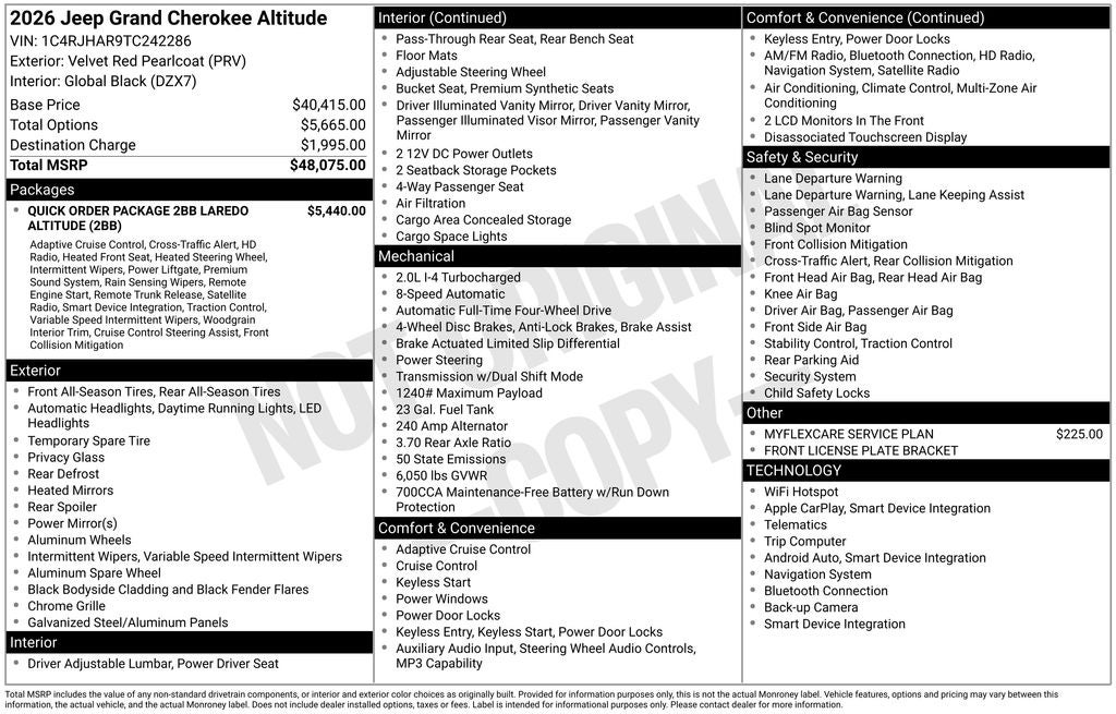 2026 Jeep Grand Cherokee GRAND CHEROKEE LAREDO ALTITUDE 4X4