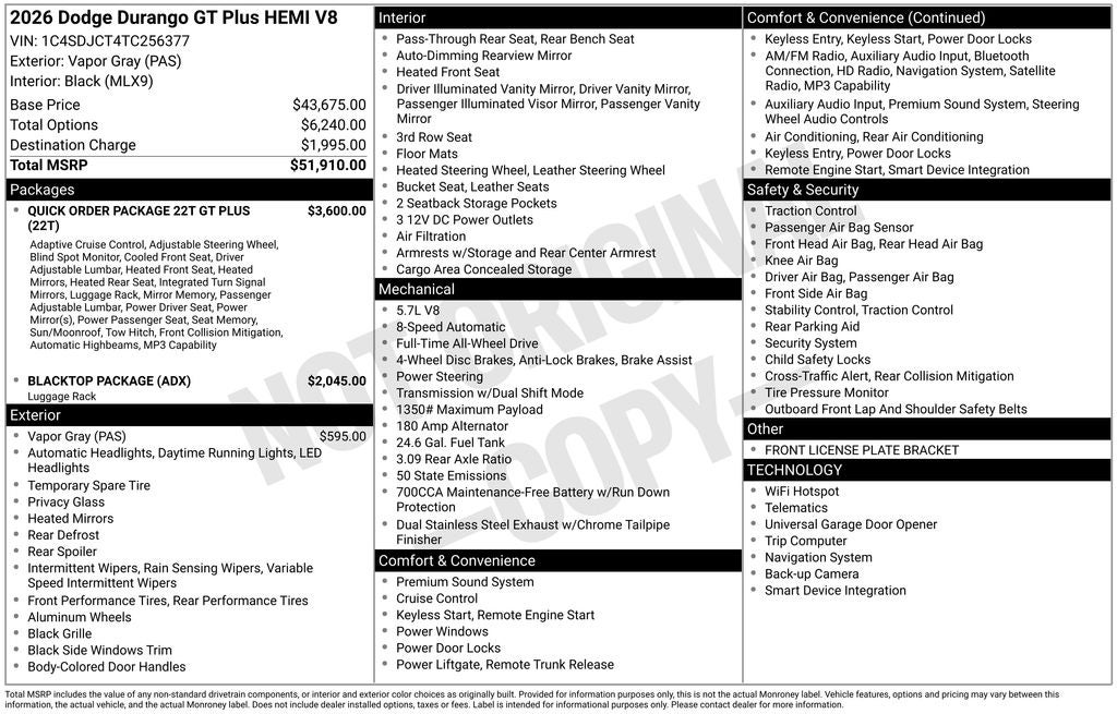 2026 Dodge Durango DURANGO GT PLUS AWD HEMI V8