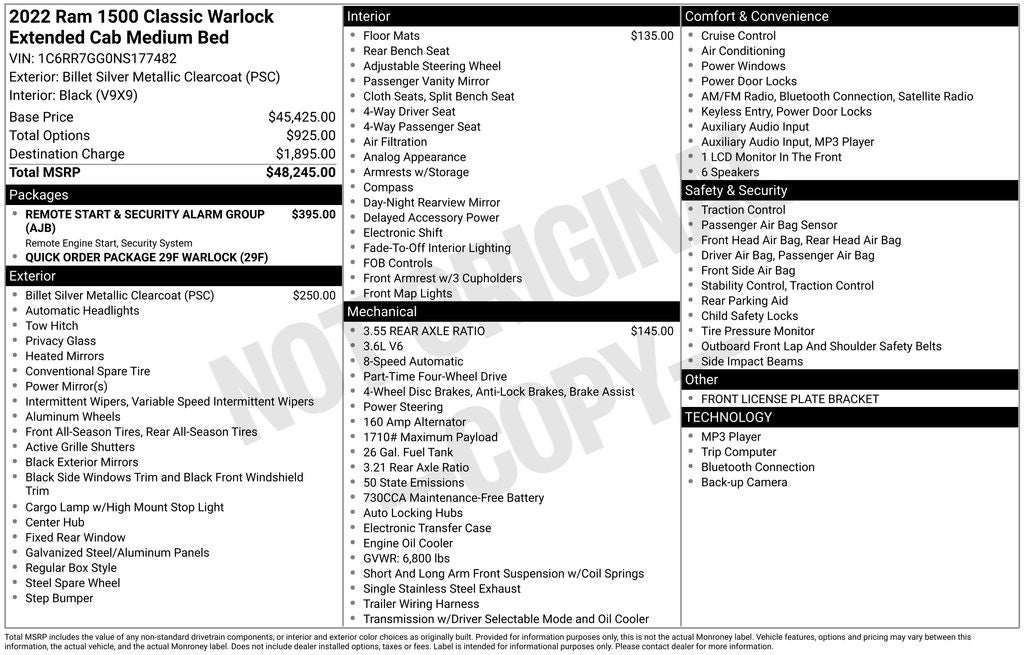 2022 RAM 1500 Classic Warlock Quad Cab 4x4 6'4' Box