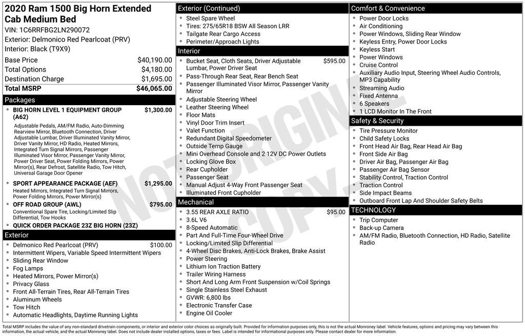 2020 RAM 1500 Big Horn Quad Cab 4x4 6'4' Box