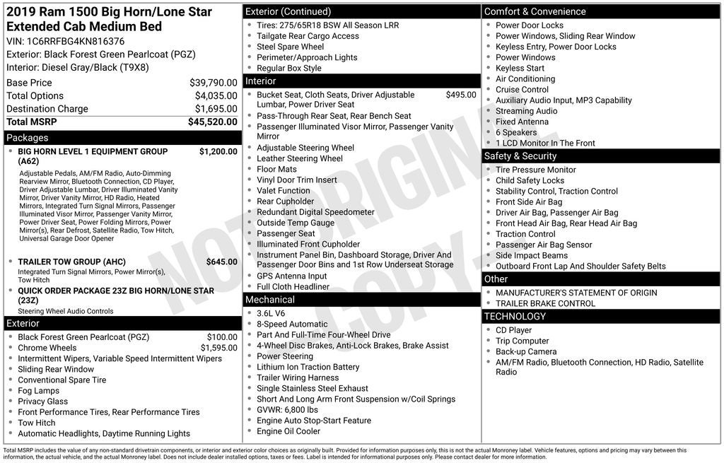 2019 RAM 1500 Big Horn/Lone Star Quad Cab 4x4 6'4' Box