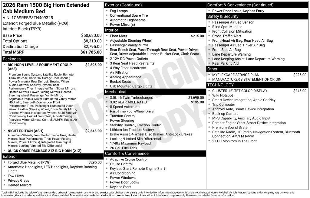 2026 RAM Ram 1500 Big Horn/Lone Star