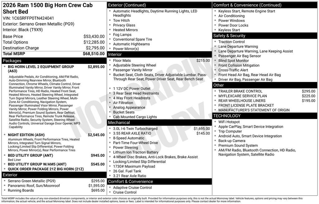 2026 RAM Ram 1500 RAM 1500 BIG HORN CREW CAB 4X4 5'7' BOX