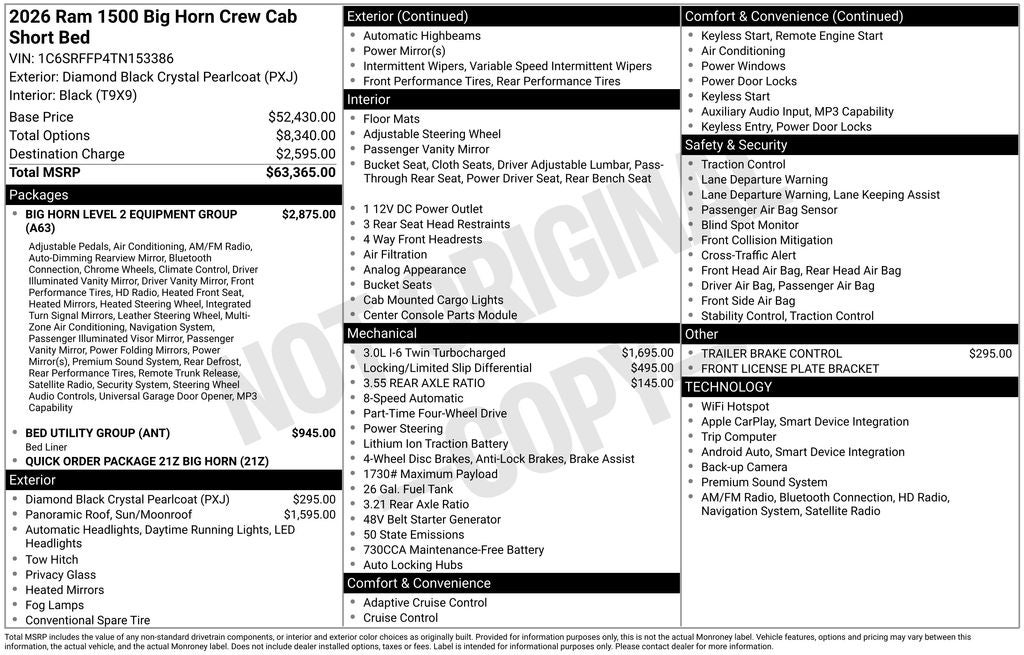 2026 RAM Ram 1500 RAM 1500 BIG HORN CREW CAB 4X4 5'7' BOX
