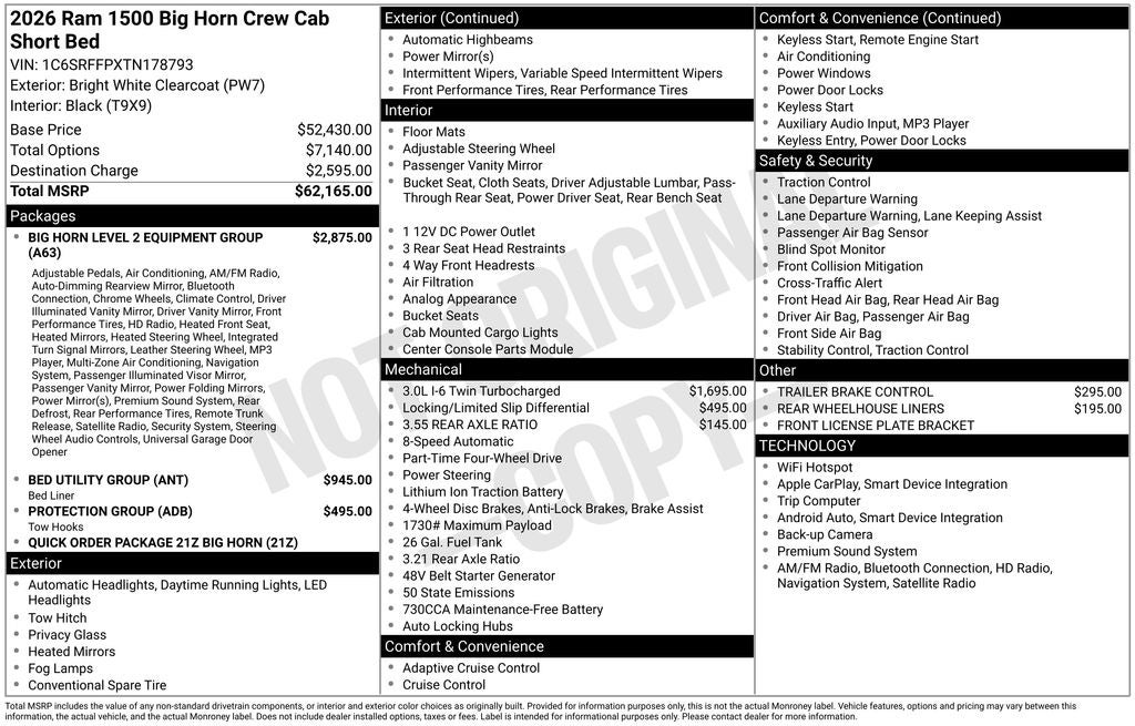 2026 RAM Ram 1500 RAM 1500 BIG HORN CREW CAB 4X4 5'7' BOX