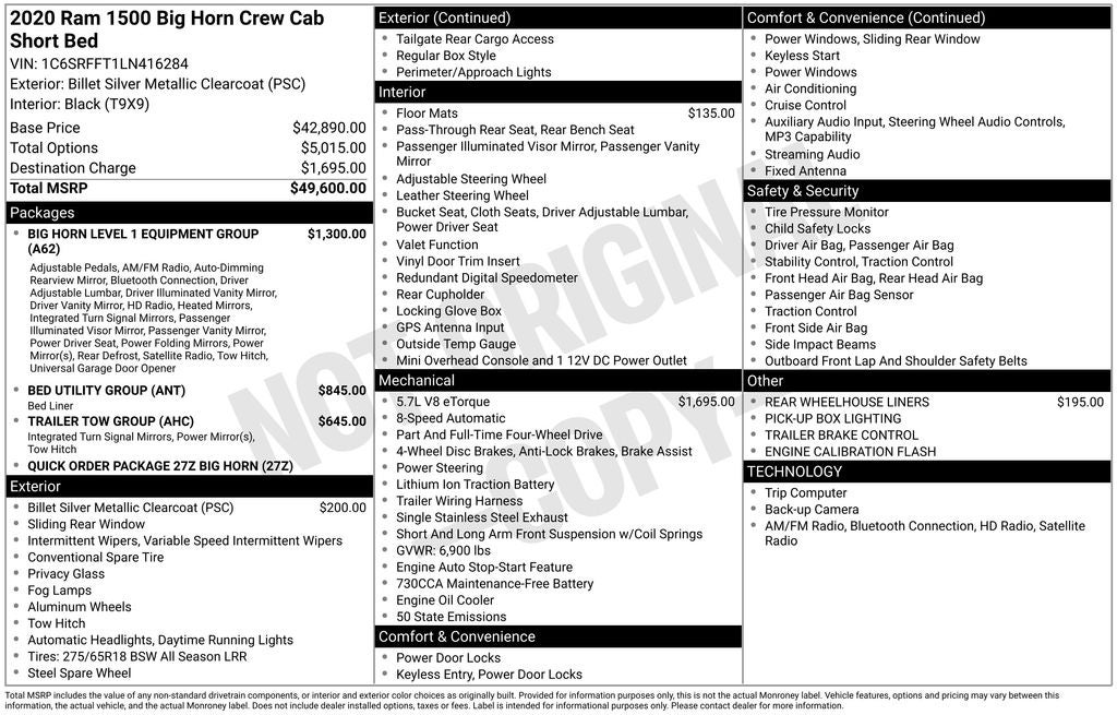 2020 RAM 1500 Big Horn Crew Cab 4x4 5'7' Box