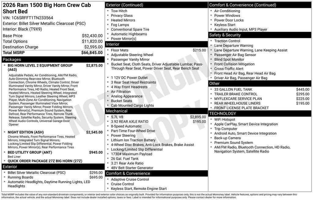 2026 RAM Ram 1500 RAM 1500 BIG HORN CREW CAB 4X4 5'7' BOX