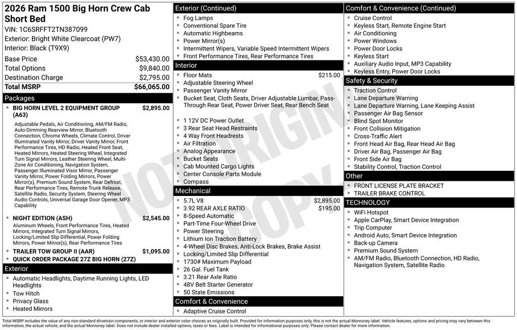 2026 RAM Ram 1500 RAM 1500 BIG HORN CREW CAB 4X4 5'7' BOX