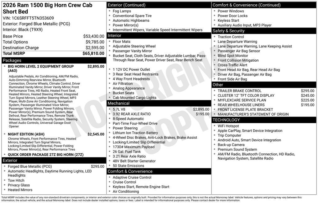 2026 RAM Ram 1500 RAM 1500 BIG HORN CREW CAB 4X4 5'7' BOX