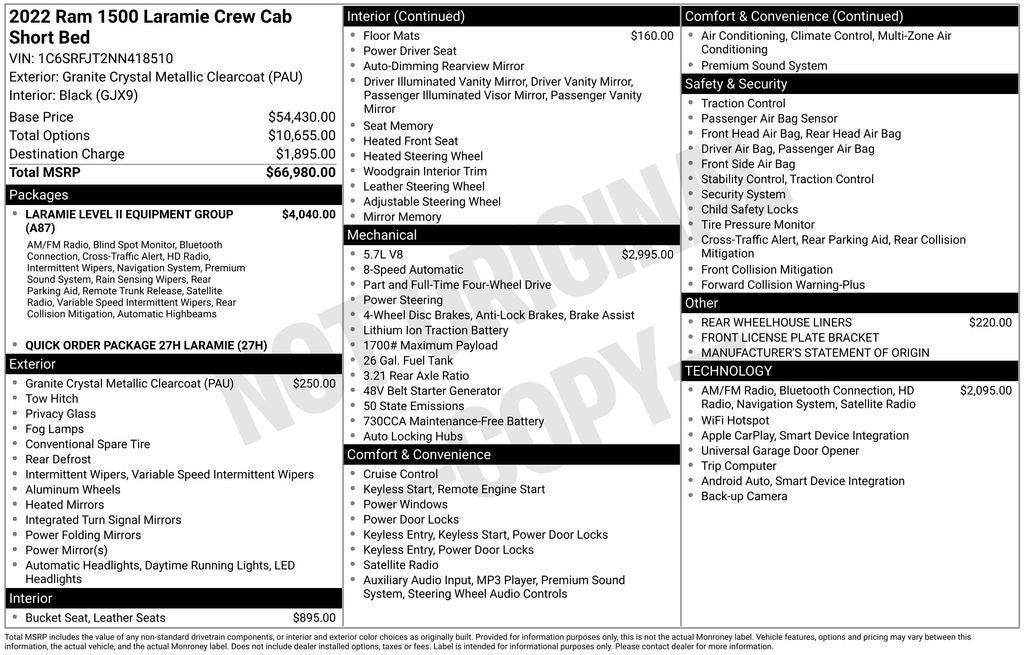 2022 RAM 1500 Laramie Crew Cab 4x4 5'7' Box