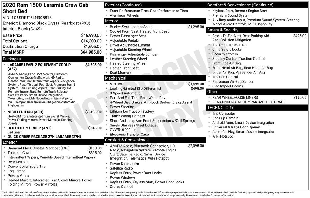 2020 RAM 1500 Laramie Crew Cab 4x4 5'7' Box