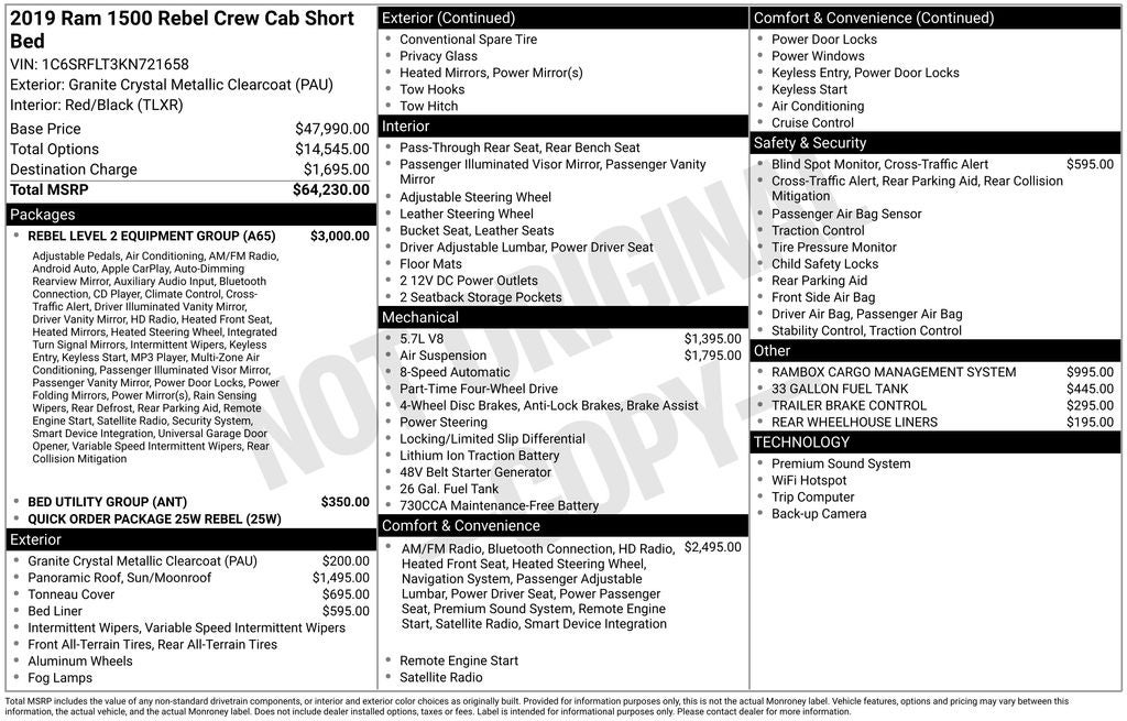 2019 RAM 1500 Rebel Crew Cab 4x4 5'7' Box