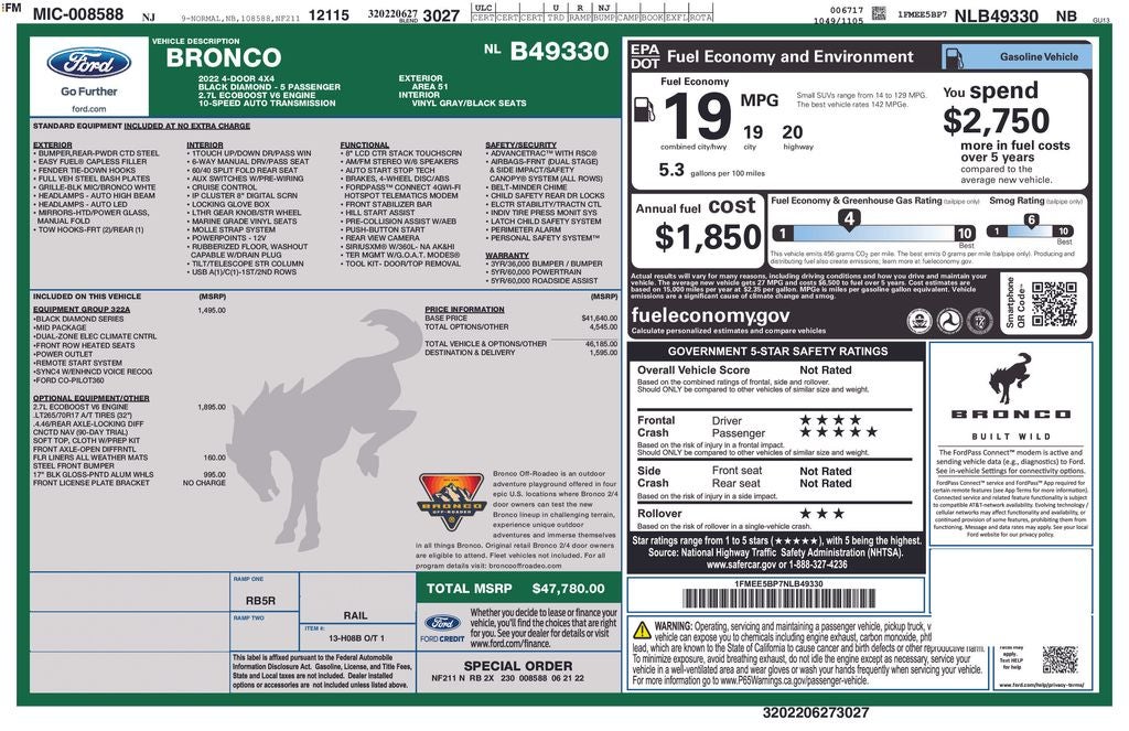 2022 Ford Bronco Black Diamond