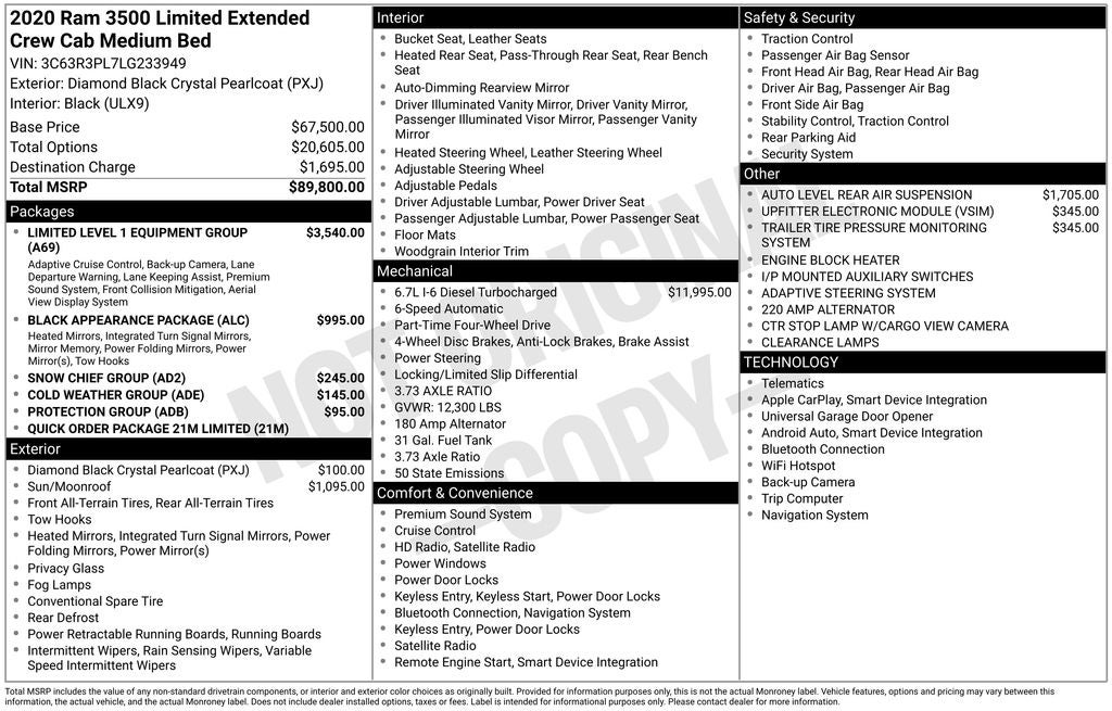 2020 RAM 3500 Limited Mega Cab 4x4 6'4' Box