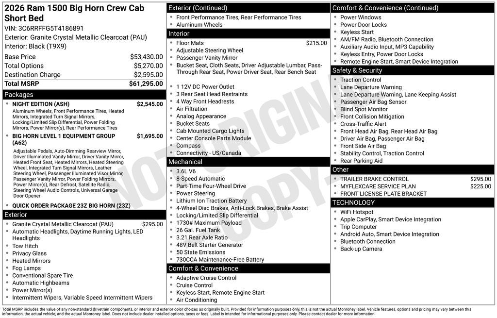 2026 RAM Ram 1500 RAM 1500 BIG HORN CREW CAB 4X4 5'7' BOX