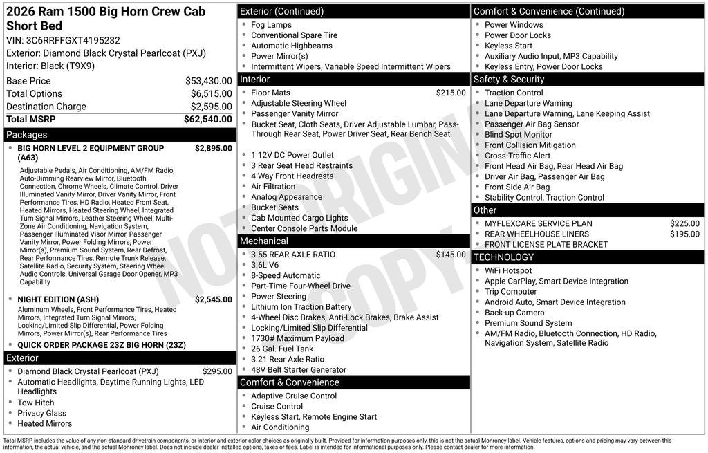 2026 RAM Ram 1500 RAM 1500 BIG HORN CREW CAB 4X4 5'7' BOX