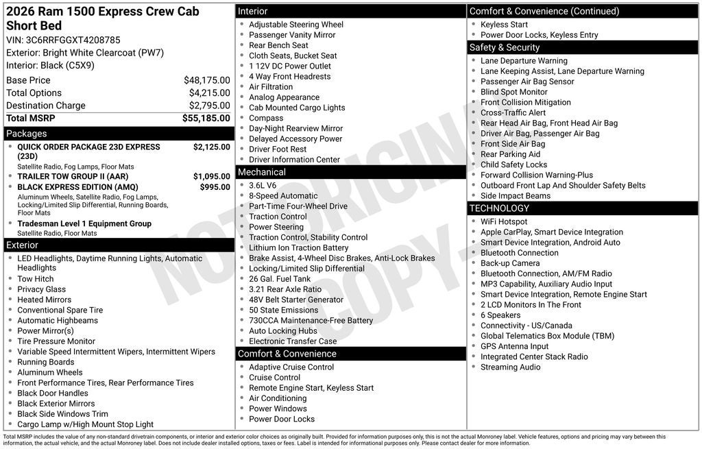 2026 RAM Ram 1500 RAM 1500 EXPRESS CREW CAB 4X4 5'7' BOX