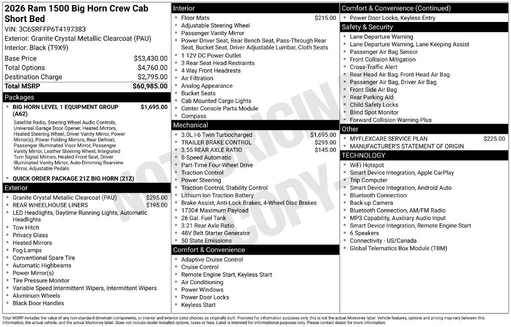 2026 RAM Ram 1500 Big Horn/Lone Star