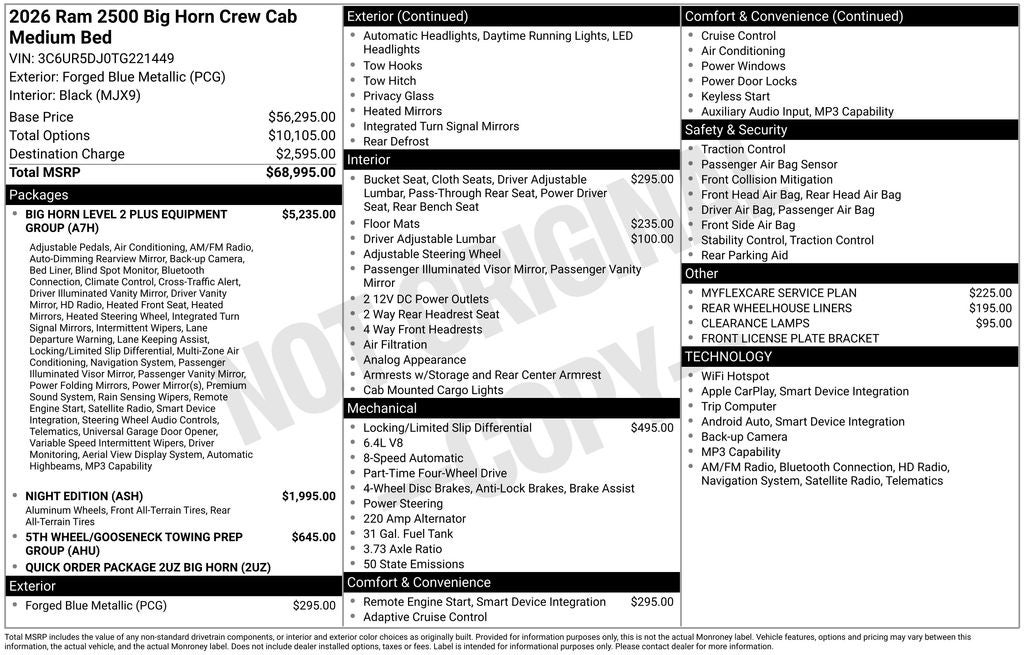 2026 RAM Ram 2500 RAM 2500 BIG HORN CREW CAB 4X4 6'4' BOX