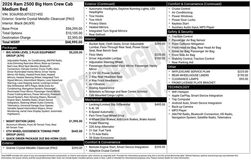 2026 RAM Ram 2500 RAM 2500 BIG HORN CREW CAB 4X4 6'4' BOX