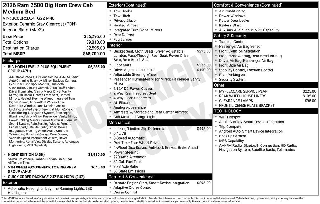 2026 RAM Ram 2500 RAM 2500 BIG HORN CREW CAB 4X4 6'4' BOX