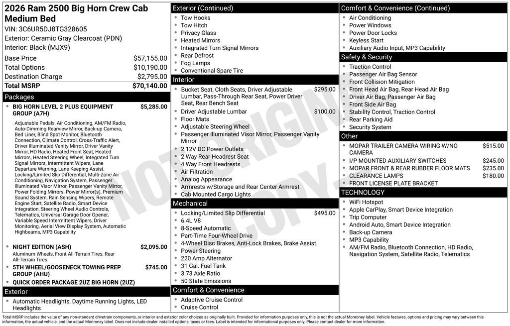 2026 RAM Ram 2500 RAM 2500 BIG HORN CREW CAB 4X4 6'4' BOX