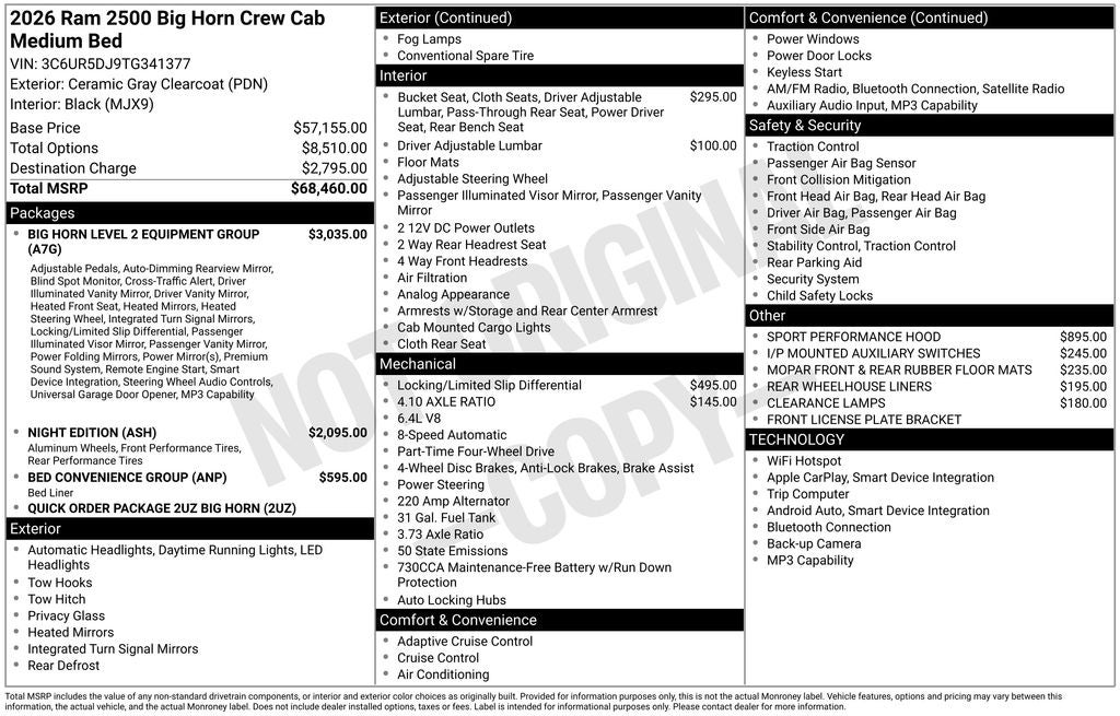 2026 RAM Ram 2500 RAM 2500 BIG HORN CREW CAB 4X4 6'4' BOX