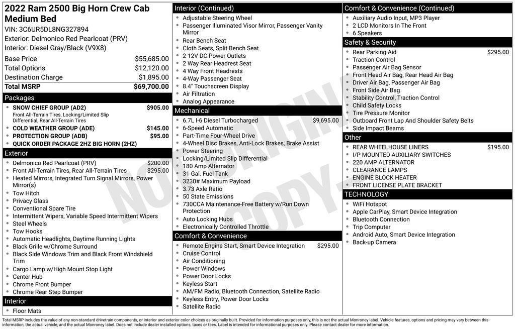 2022 RAM 2500 Big Horn Crew Cab 4x4 6'4' Box