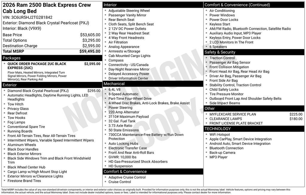 2026 RAM Ram 2500 RAM 2500 BLACK EXPRESS CREW CAB 4X4 8' BOX