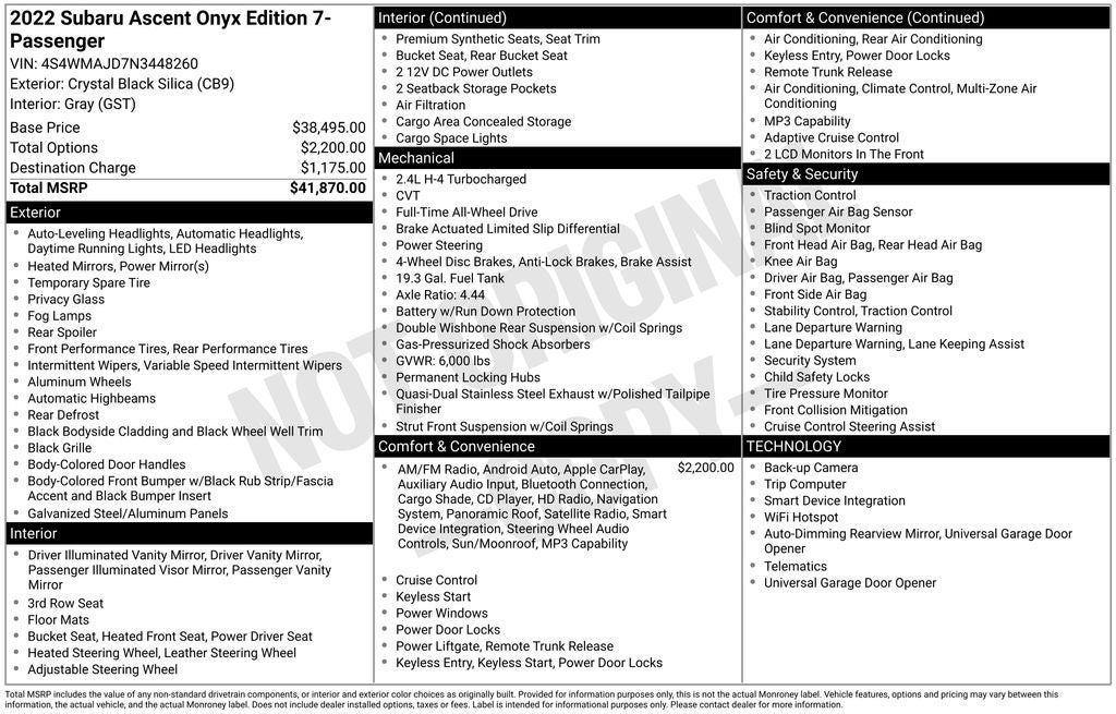 2022 Subaru Ascent Onyx Edition